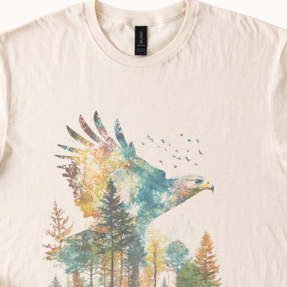 Majestic Bird of Prey Graphic Tee Double Exposure Forest Design
